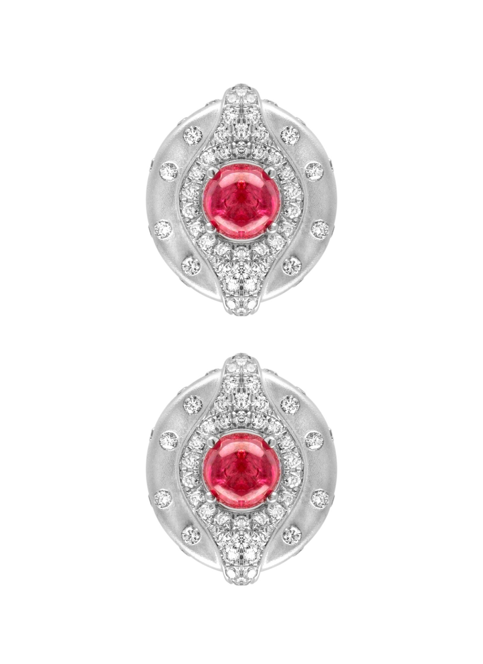 Contemporary 18 Karat White Gold Spinel and Diamond Stud Earrings For Sale