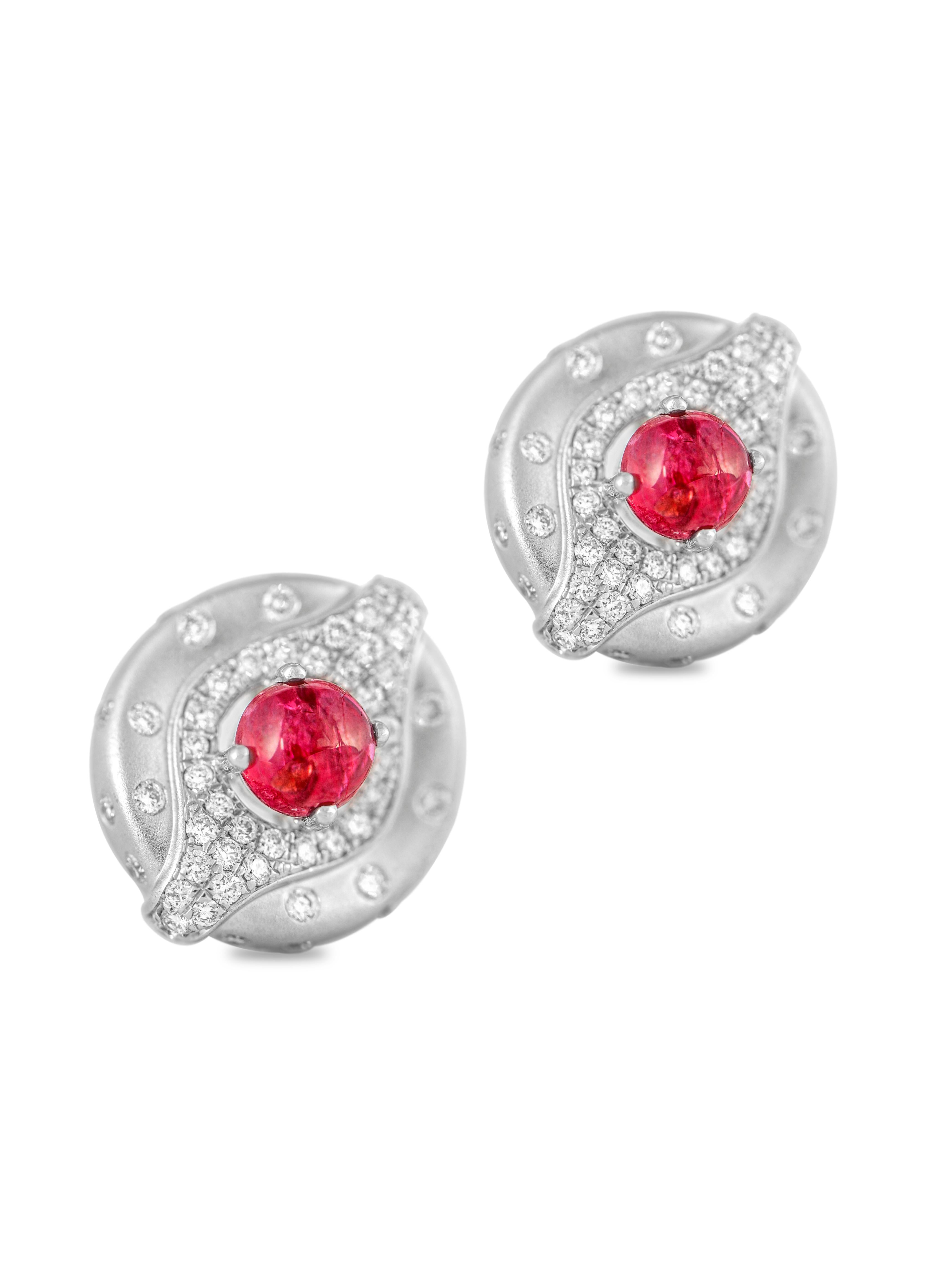 Round Cut 18 Karat White Gold Spinel and Diamond Stud Earrings For Sale