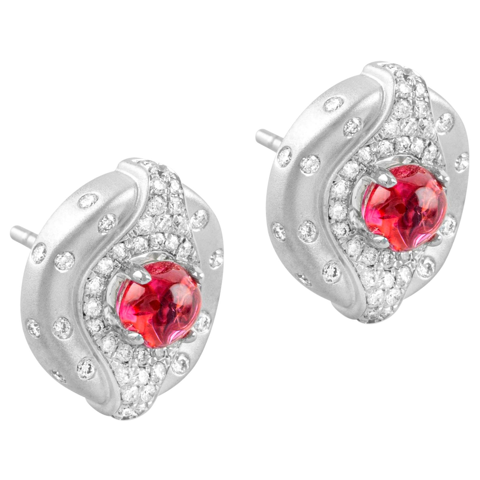 18 Karat White Gold Spinel and Diamond Stud Earrings For Sale