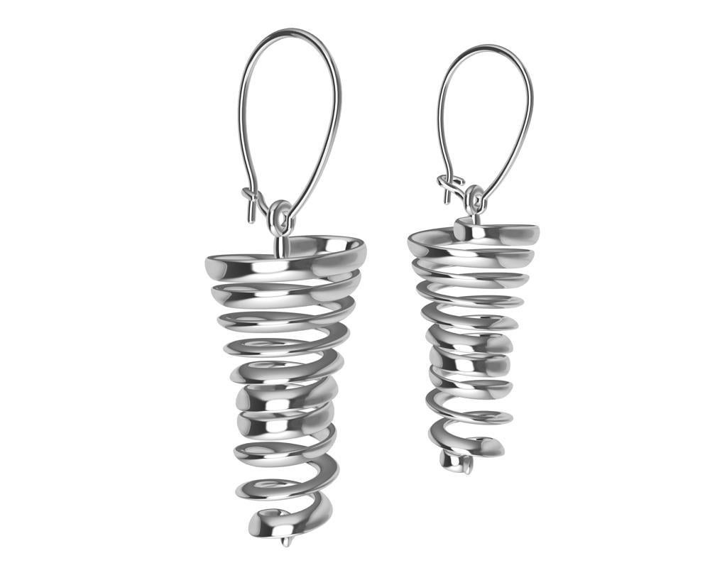 18 Karat White Gold Spiral Dangle Earrings, Tiffany Designer, Thomas Kurilla is sculpting for the ears. It may seem like life is spinning out of control, but no not really. Let these spirals appear to spin on your ears.  They make no noise, they