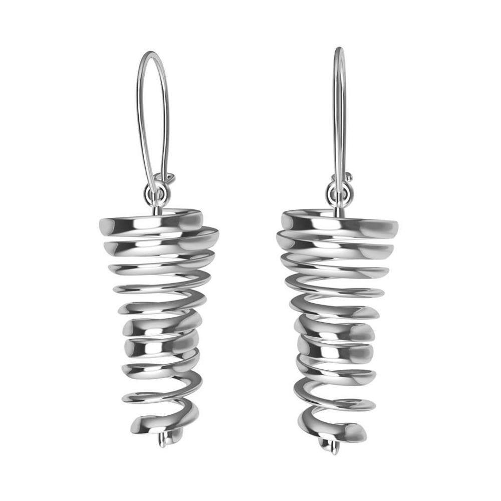 18 Karat White Gold Spiral Dangle Earrings