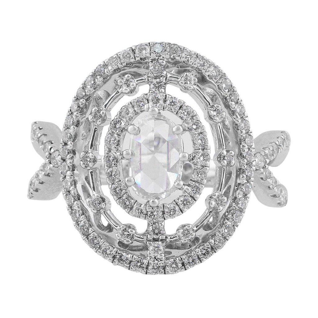 18 Karat White Gold Split Shank Oval Diamond Ring In Excellent Condition For Sale In La Jolla, CA