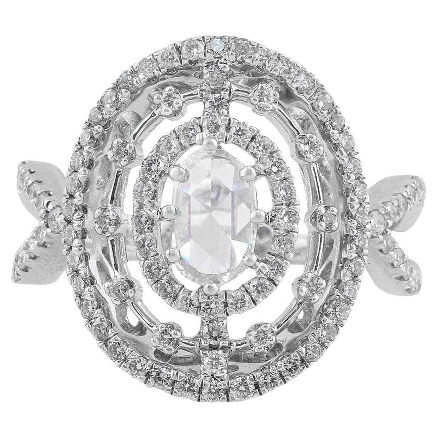 Oval Cut Emerald and Diamond Triple Halo Split Shank Cocktail Ring 14