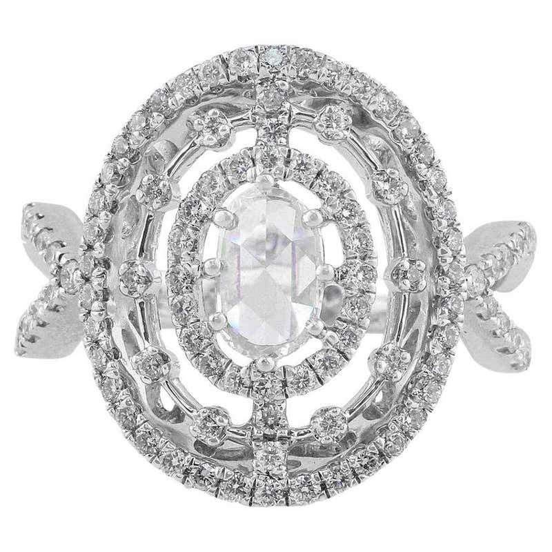 Wide Diamond Gold Oval Shape Split Shank Ring For Sale at 1stDibs