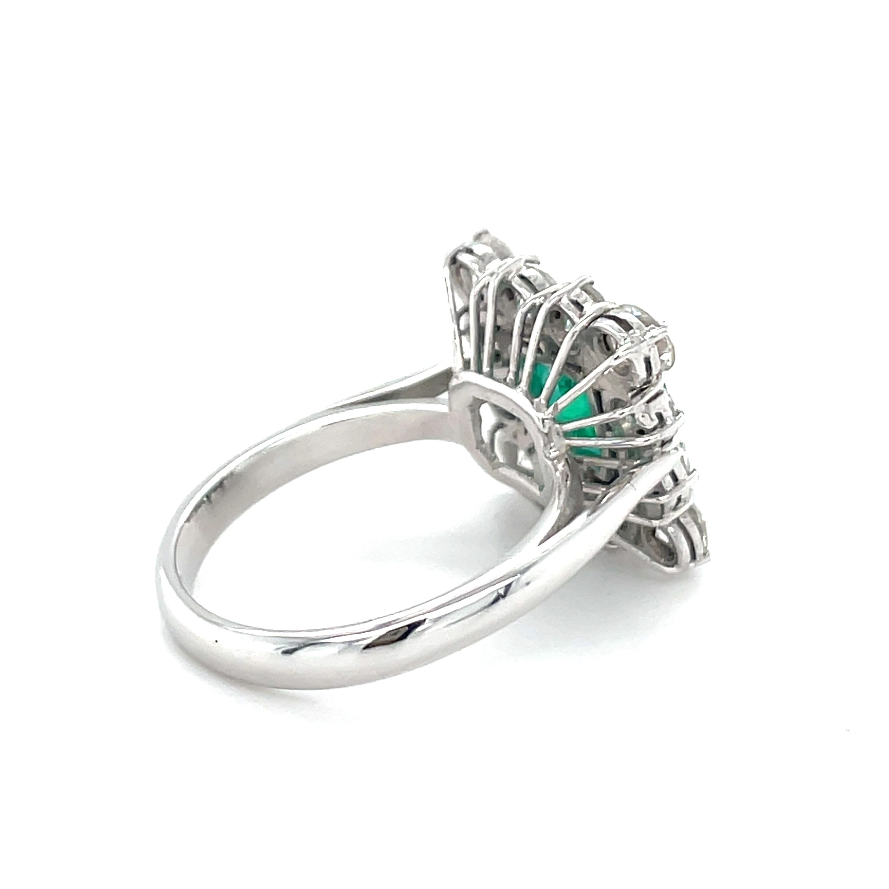 Women's 18 Karat White Gold Square Cut Emerald Diamond Cocktail Ring For Sale
