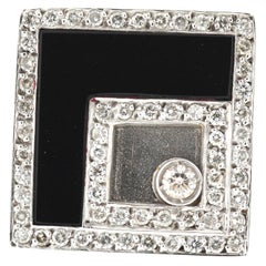 18 Karat White Gold Square Diamond and Onyx Ring