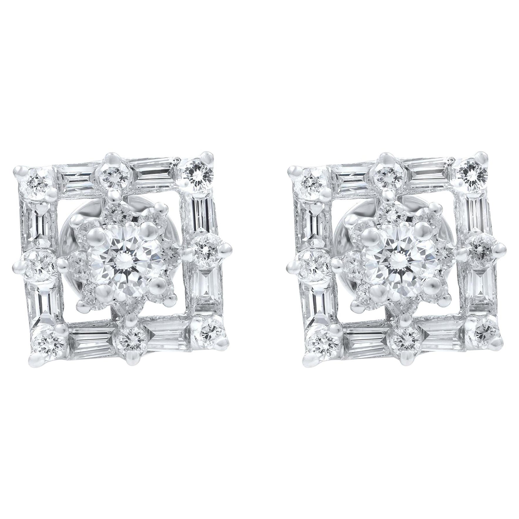 Clous d'oreilles en or blanc 18 carats avec diamants de forme carrée de 0,77 carat