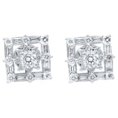 Clous d'oreilles en or blanc 18 carats avec diamants de forme carrée de 0,77 carat