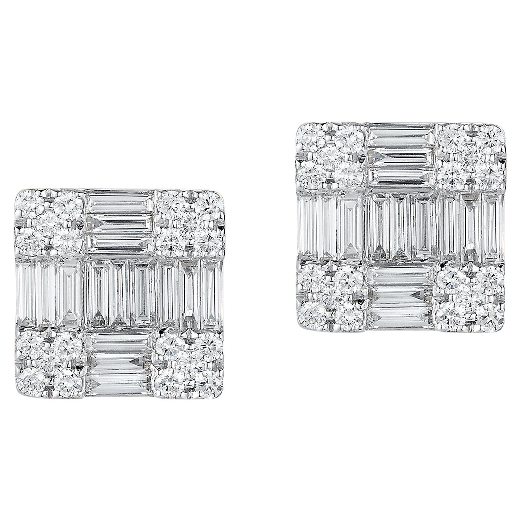 18 Karat White Gold Square-Shaped Earrings with 70 Diamonds