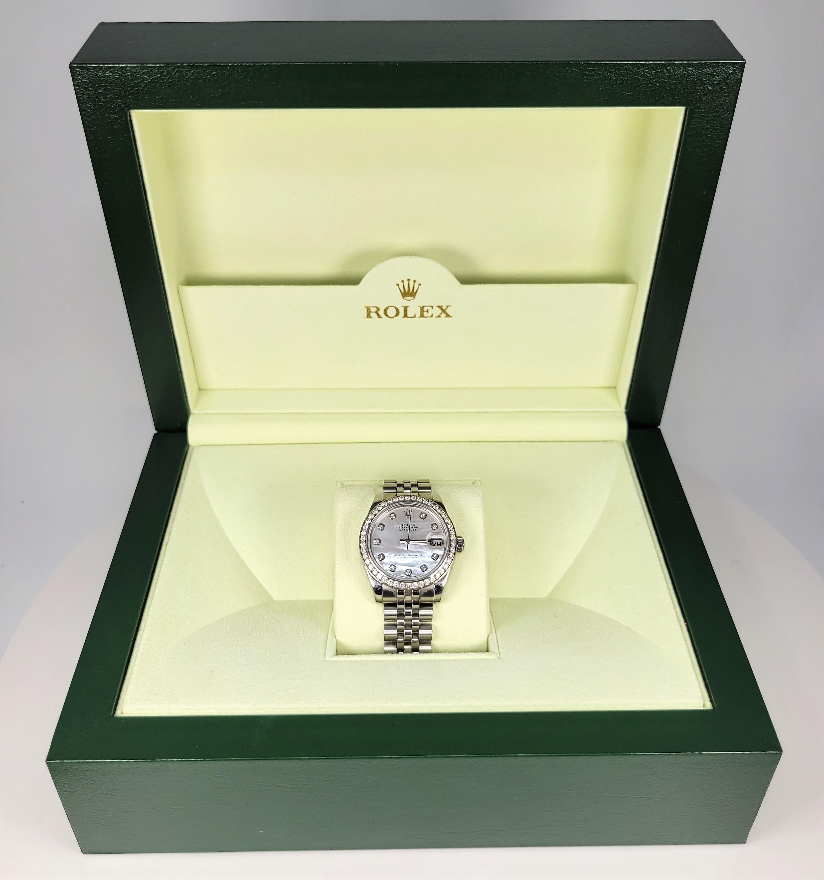 18 Karat White Gold Stainless Steel DiamondOyster Perpetual Datejust Wrist Watch 1