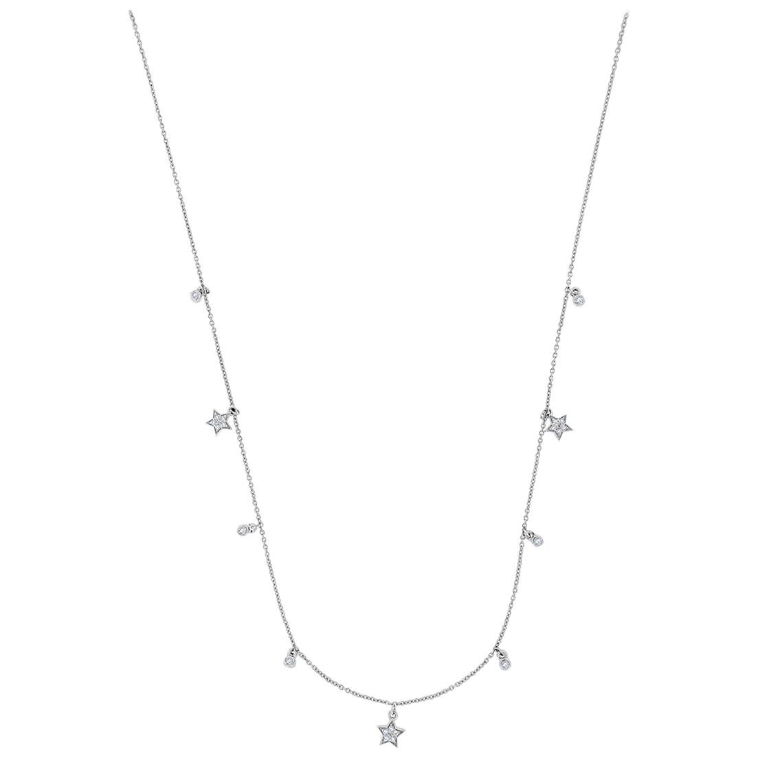 18 Karat White Gold Star Station Diamond Necklace '1/5 Carat' For Sale