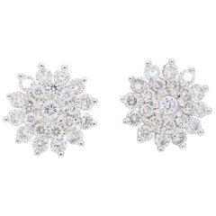 18 Karat White Gold Starburst Diamond Stud Earrings