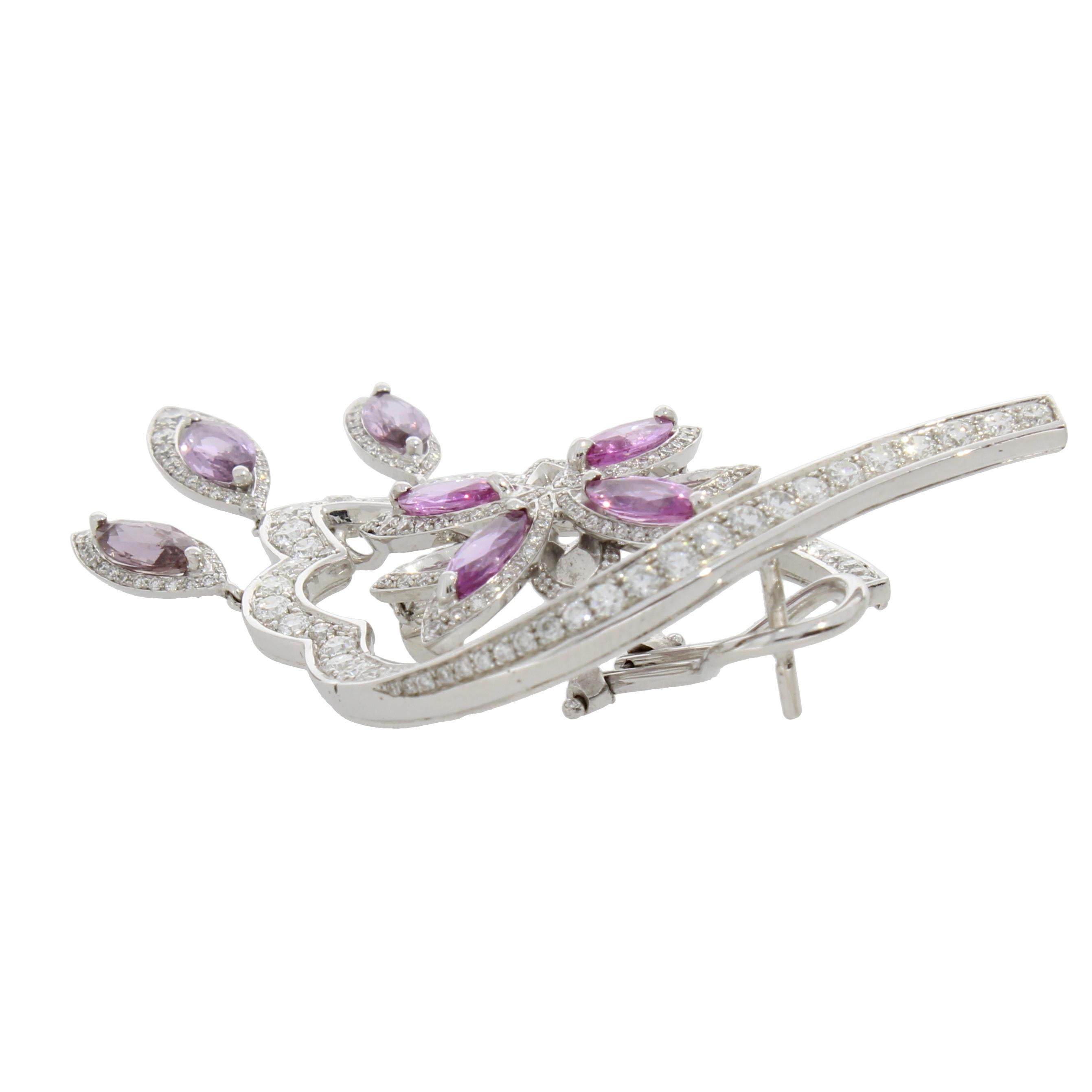 18 Karat White Gold Stella Pink Sapphire and Diamond Earrings For Sale 2