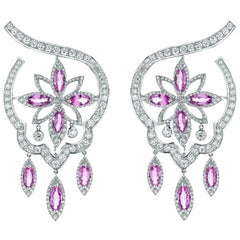 18 Karat White Gold Stella Pink Sapphire and Diamond Earrings