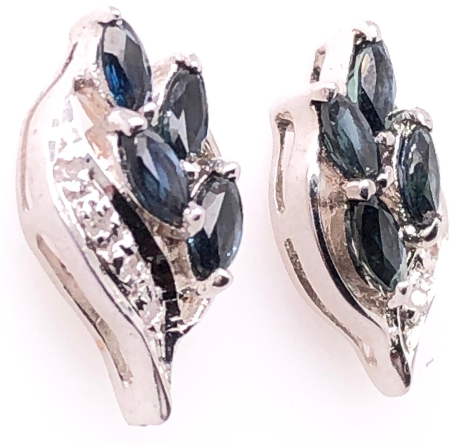 Women's or Men's 18 Karat White Gold Stud Earrings with Sapphires and Diamonds