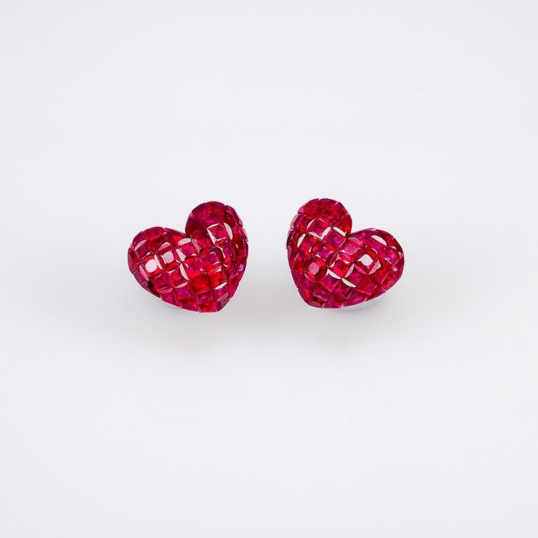 18 Karat White Gold Stud Ruby Big Heart Earrings For Sale at 1stDibs