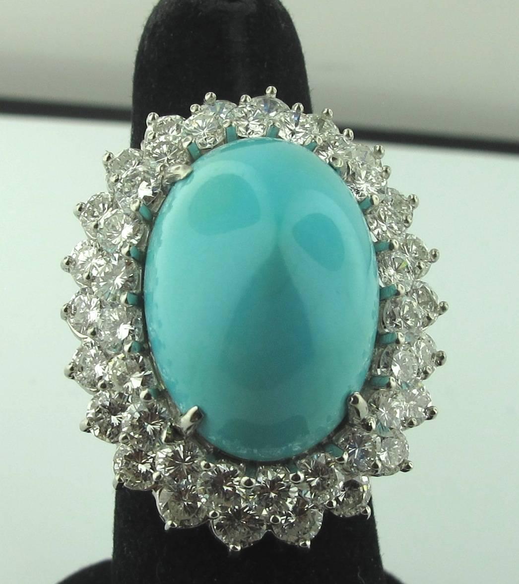  Sugarloaf Persian Turquoise Diamond 18 Karat White Gold Ring In Excellent Condition In Palm Desert, CA