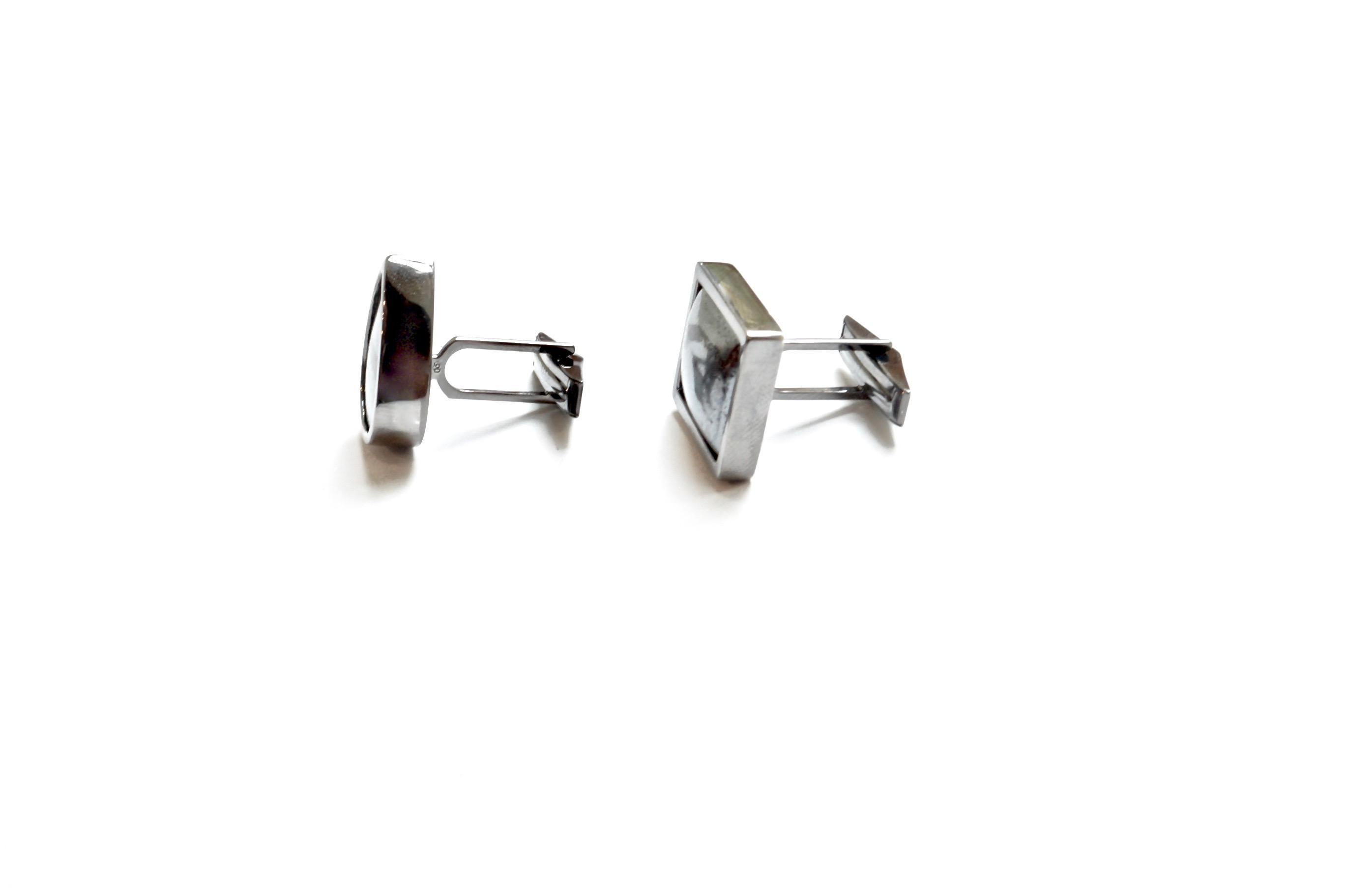 Sharon Khazzam 18 Karat White Gold Swedish Slag Cufflinks, Pear Shaped or Square In New Condition For Sale In Great Neck, NY
