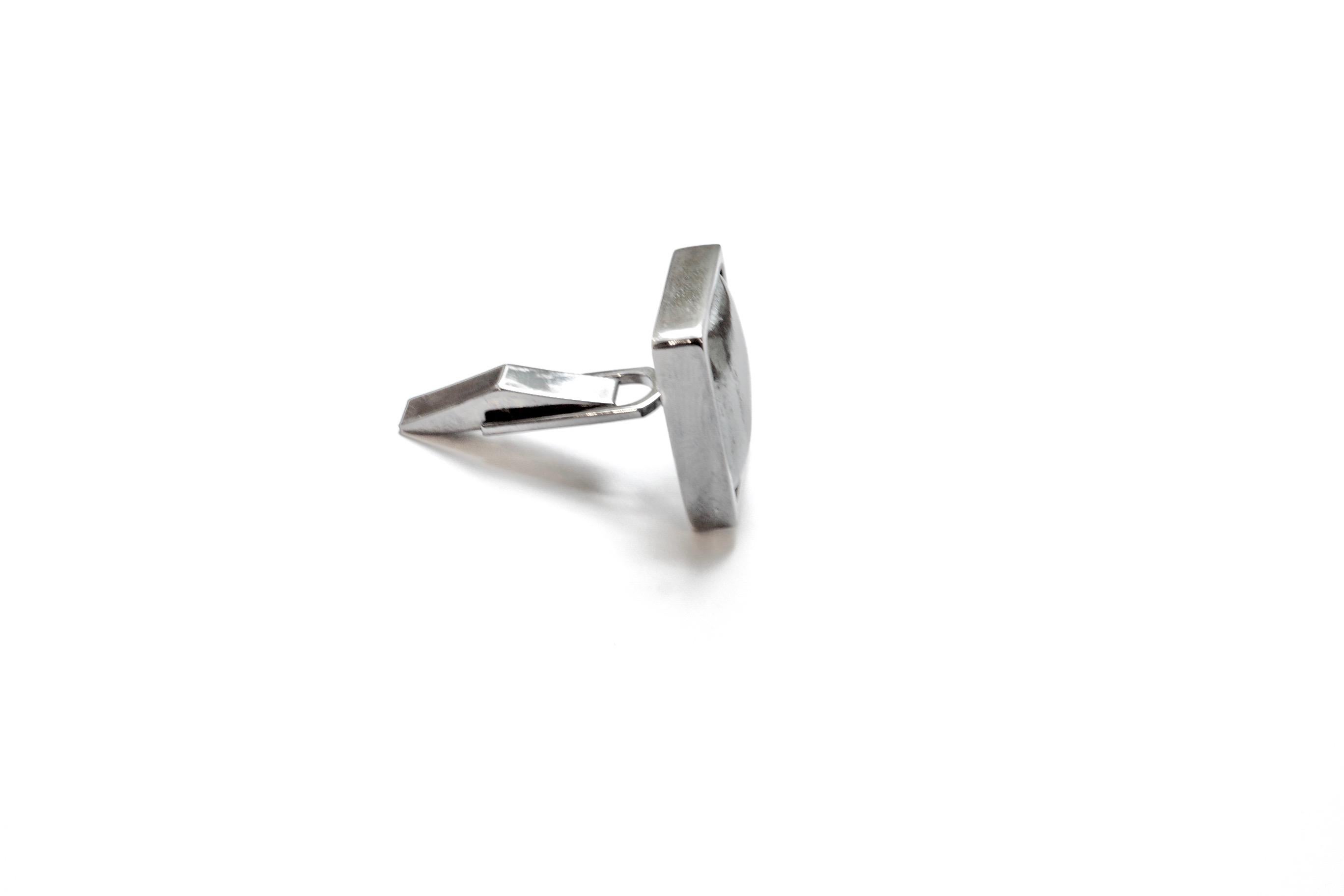 Women's or Men's Sharon Khazzam 18 Karat White Gold Swedish Slag Cufflinks, Pear Shaped or Square For Sale