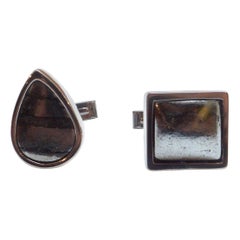 Sharon Khazzam 18 Karat White Gold Swedish Slag Cufflinks, Pear Shaped or Square