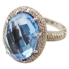 18 karat White gold , Swiss Blue Topaz and Diamond Ring