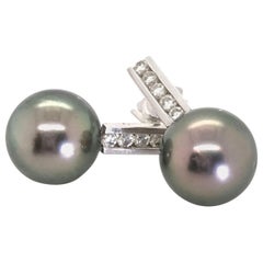 18 Karat White Gold Tahitian Pearl and Diamond Drop Earrings