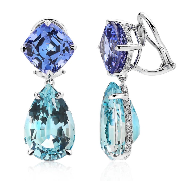 Paolo Costagli 18 Karat White Gold Tanzanite And Aquamarine Earrings Paolo Costagli 18 Karat White Gold Tanzanite And Aquamarine Earrings