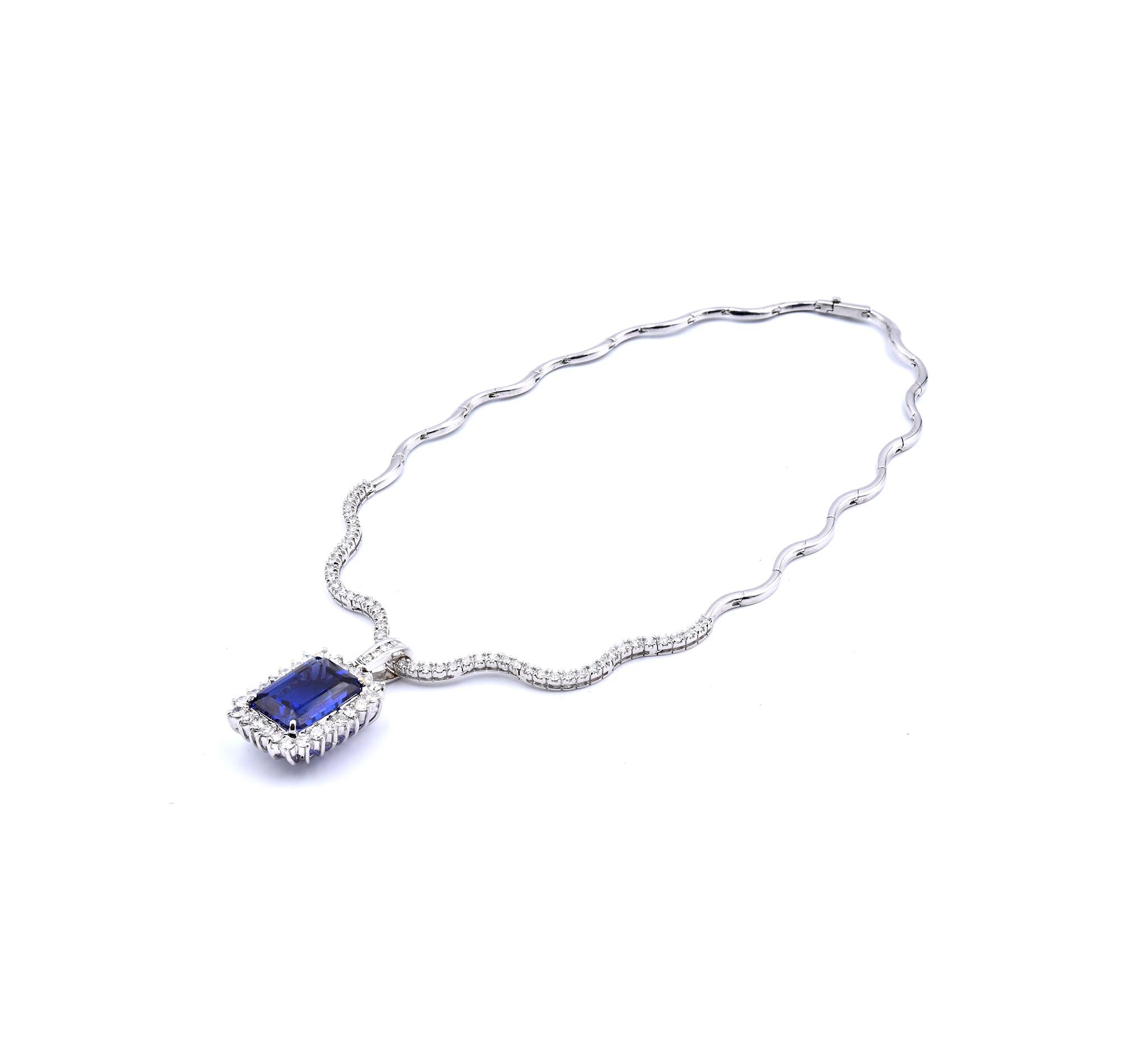 Round Cut 18 Karat White Gold Tanzanite and Diamond Collar Necklace