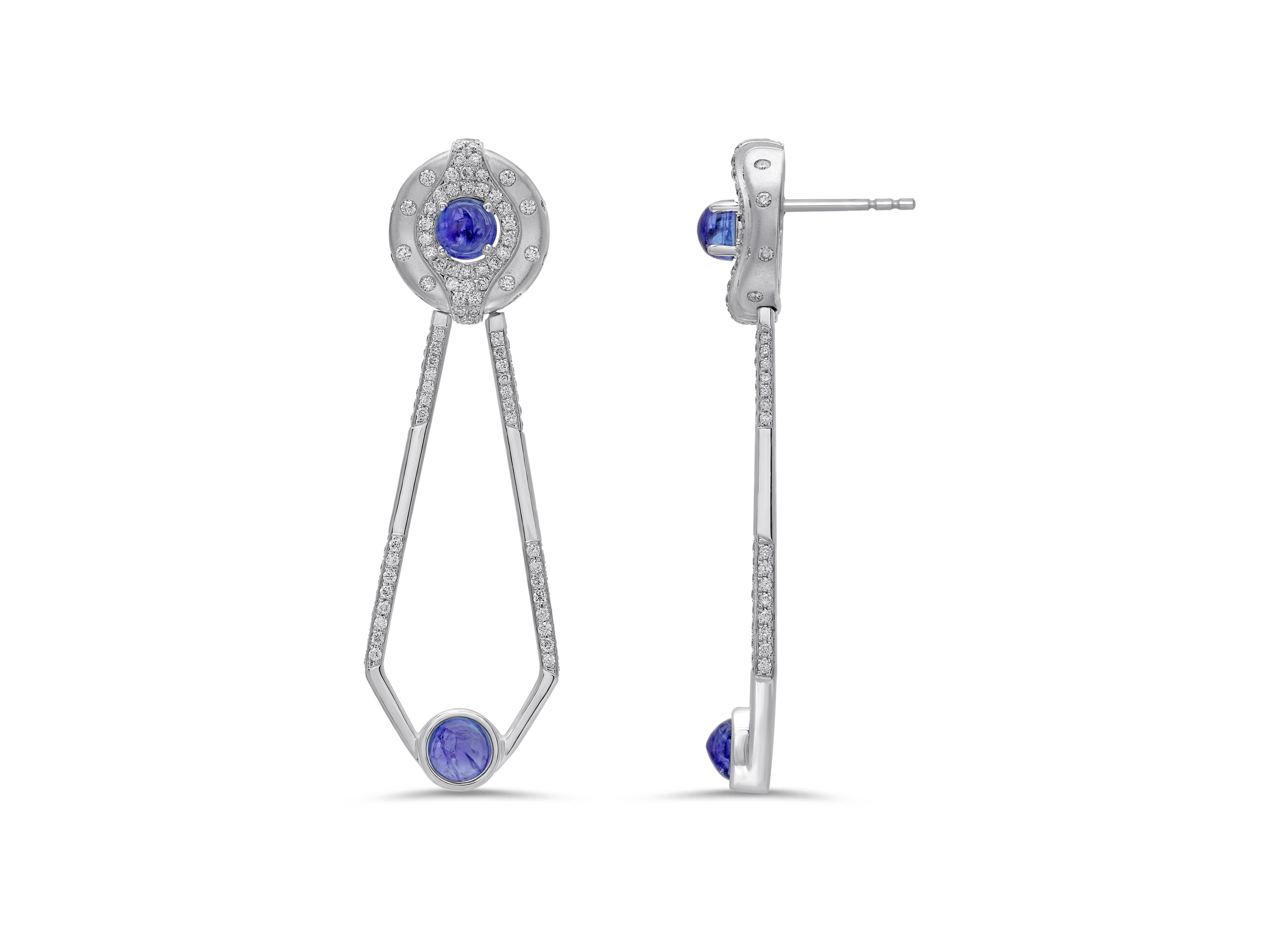 Contemporary 18 Karat White Gold Tanzanite and Diamond Earrings For Sale