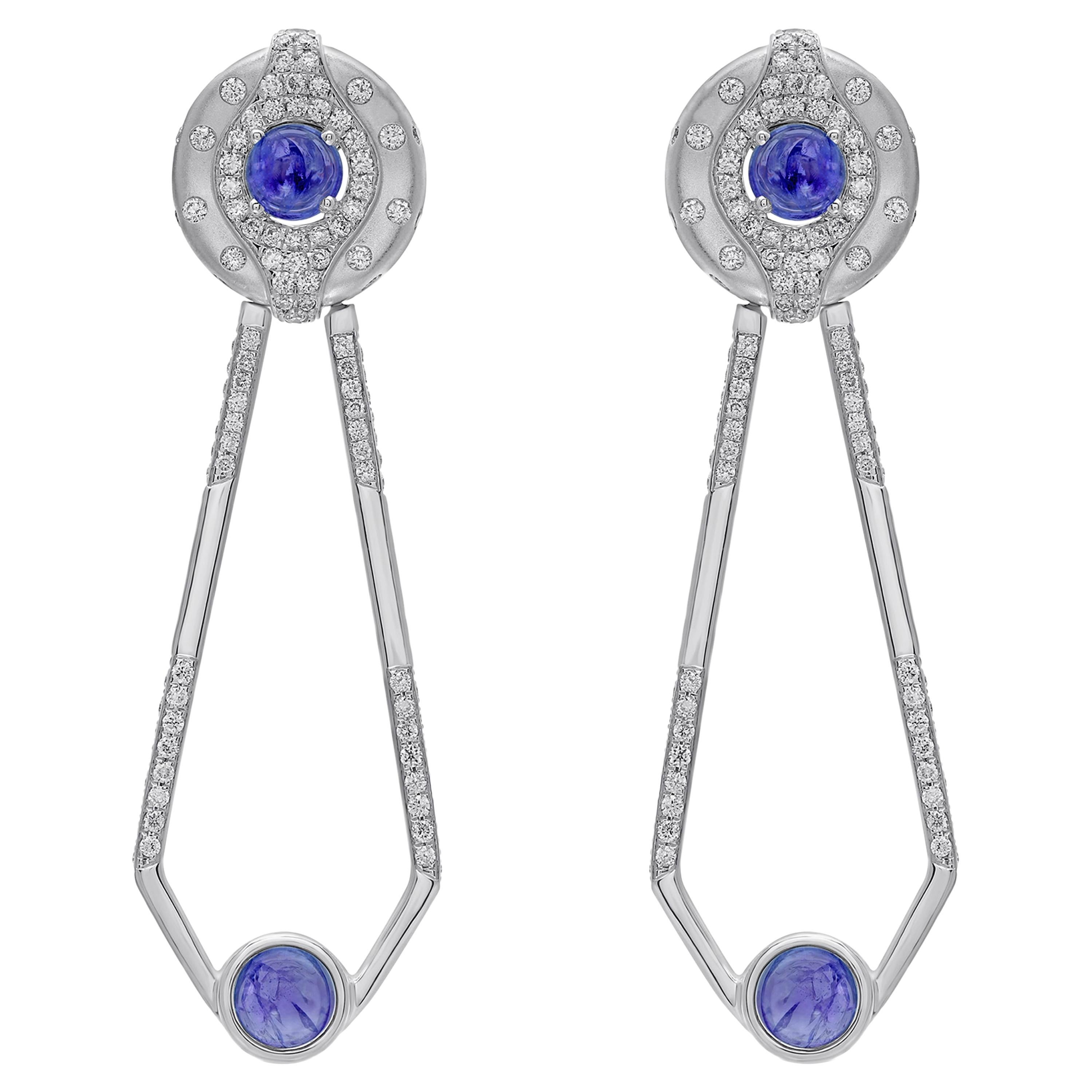 18 Karat White Gold Tanzanite and Diamond Earrings For Sale