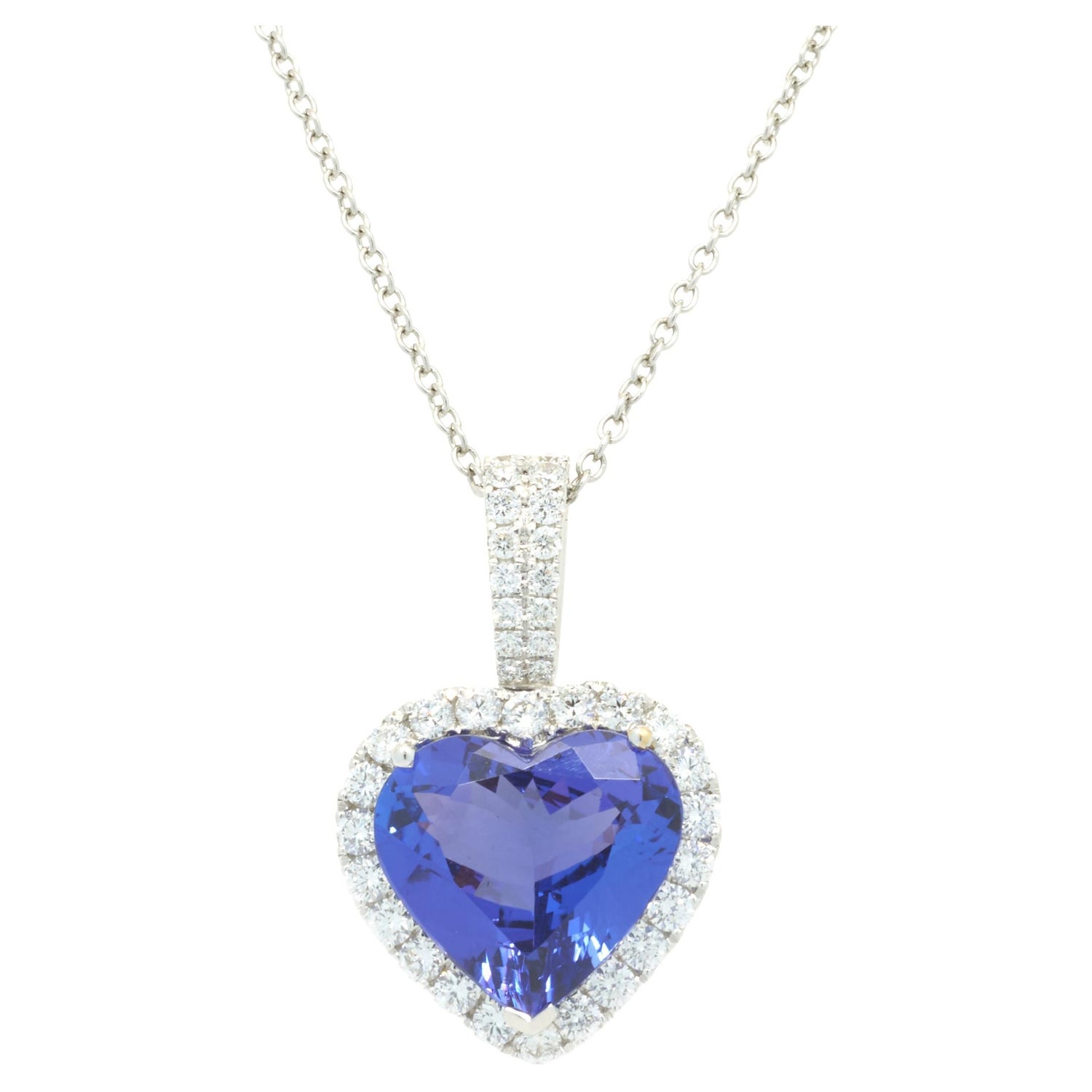 18 Karat White Gold Tanzanite And Diamond Heart Necklace For Sale At 1stdibs