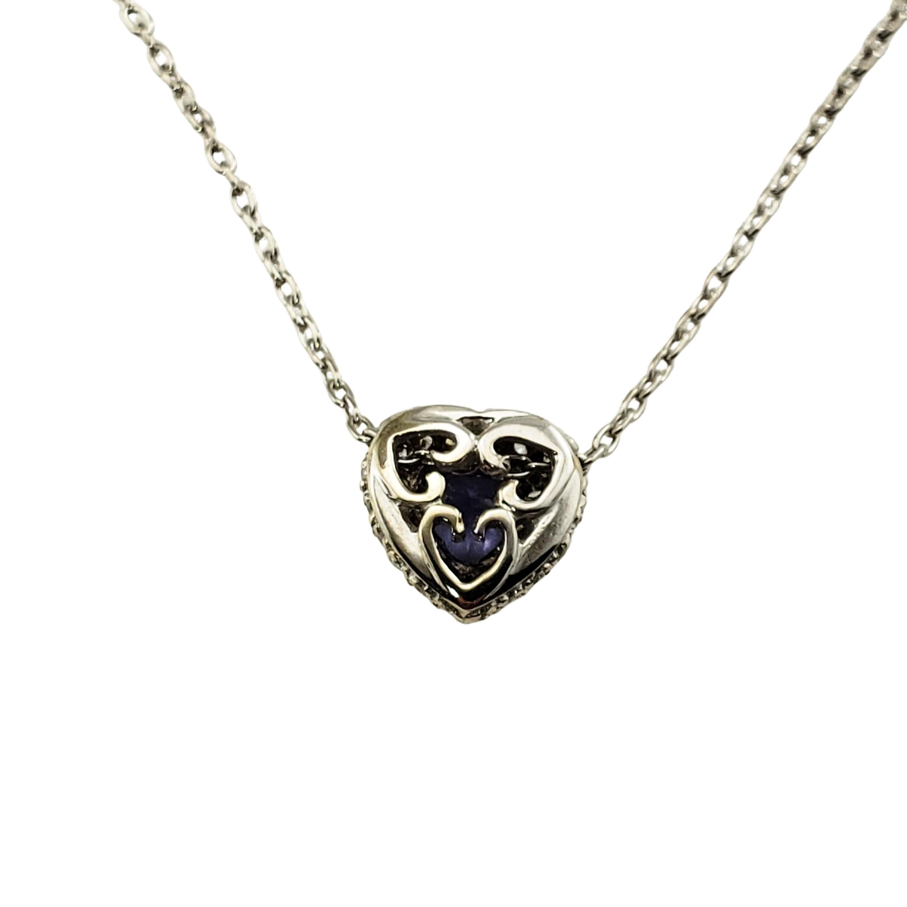 18 Karat White Gold Tanzanite and Diamond Heart Pendant Necklace In Good Condition In Washington Depot, CT