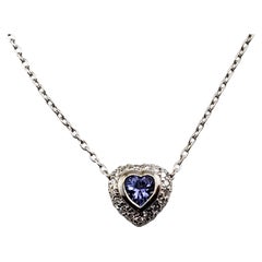 18 Karat White Gold Tanzanite and Diamond Heart Pendant Necklace