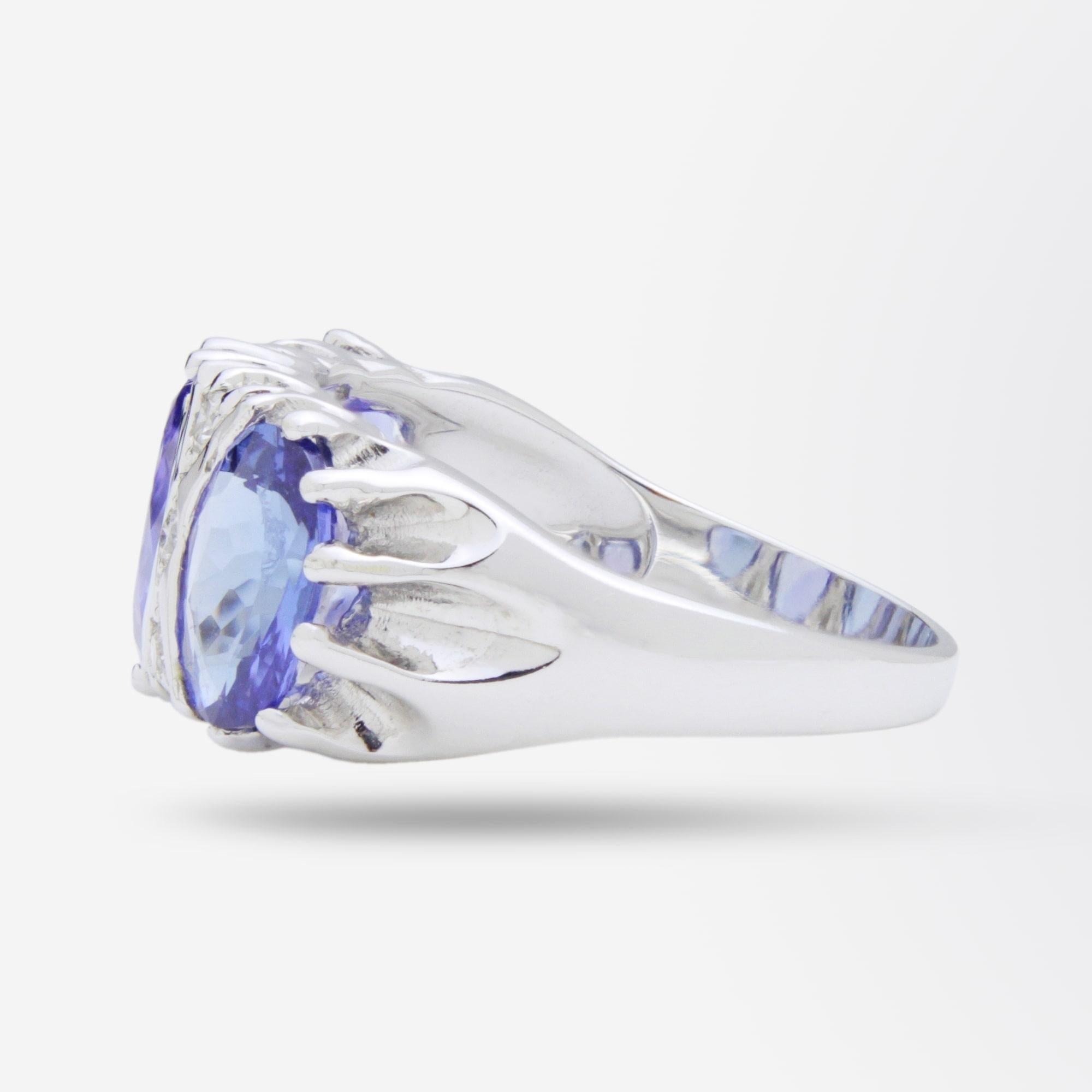 Oval Cut 18 Karat White Gold, Tanzanite and Diamond Ring For Sale