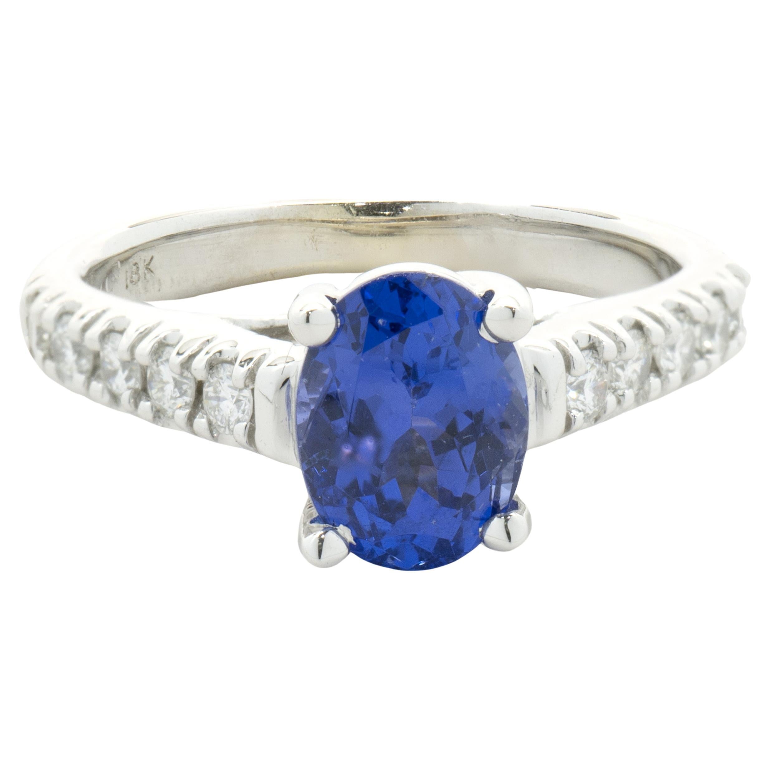 18 Karat White Gold Tanzanite and Diamond Ring For Sale