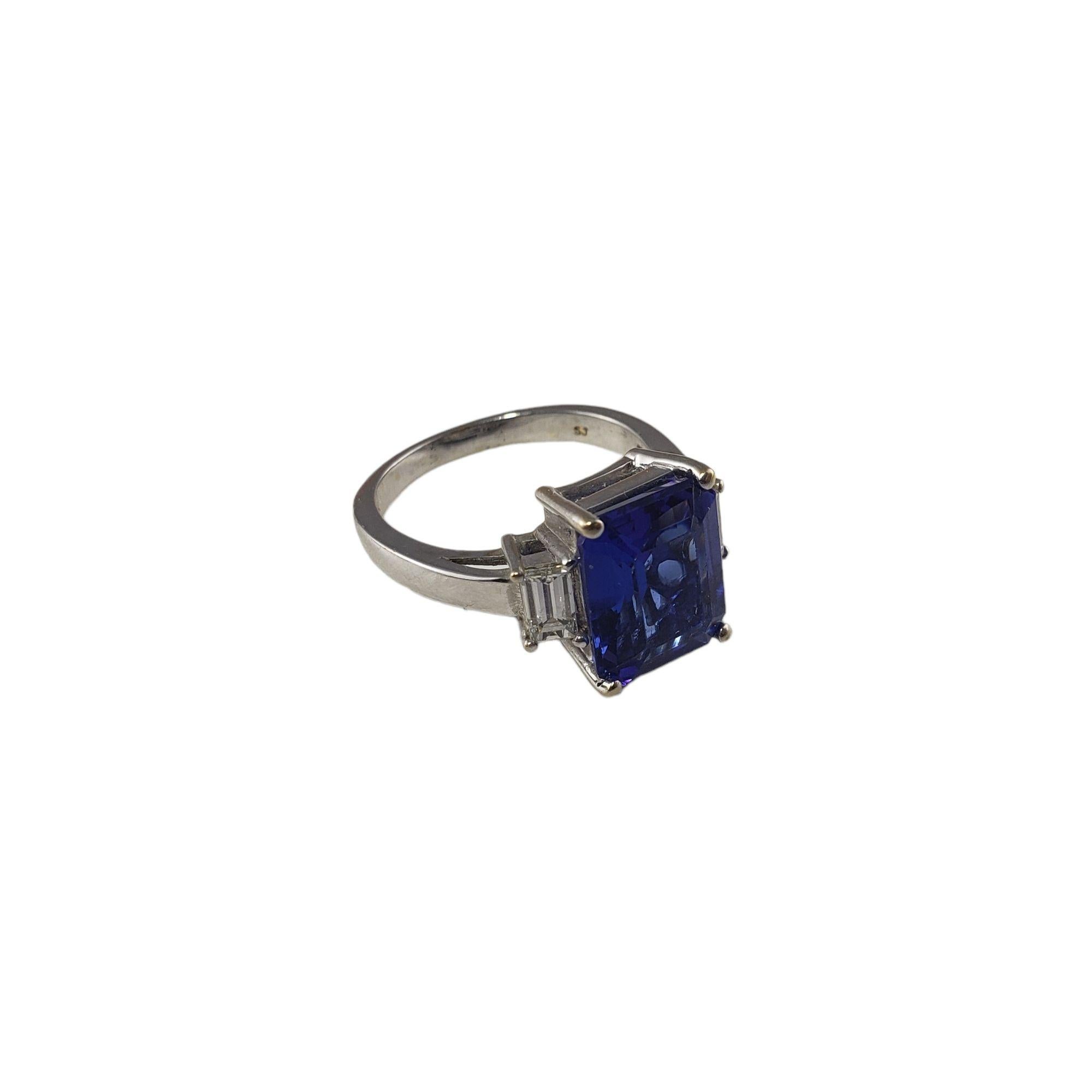 Emerald Cut 18 Karat White Gold Tanzanite and Diamond Ring #13691 For Sale