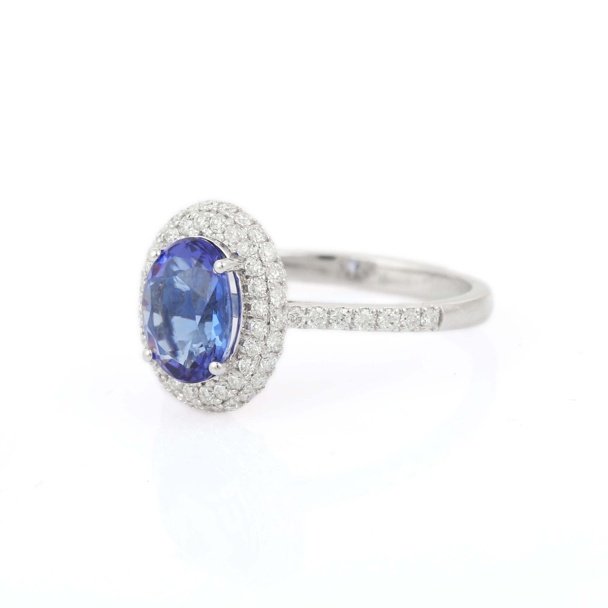 For Sale:  Statement 18 Karat Solid White Gold Tanzanite Ring with Diamonds 2