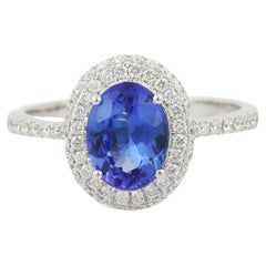 Bague fantaisie en or blanc massif 18 carats avec tanzanite et diamants