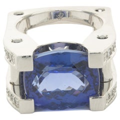 18 Karat White Gold Tanzanite and Diamond Structure Ring