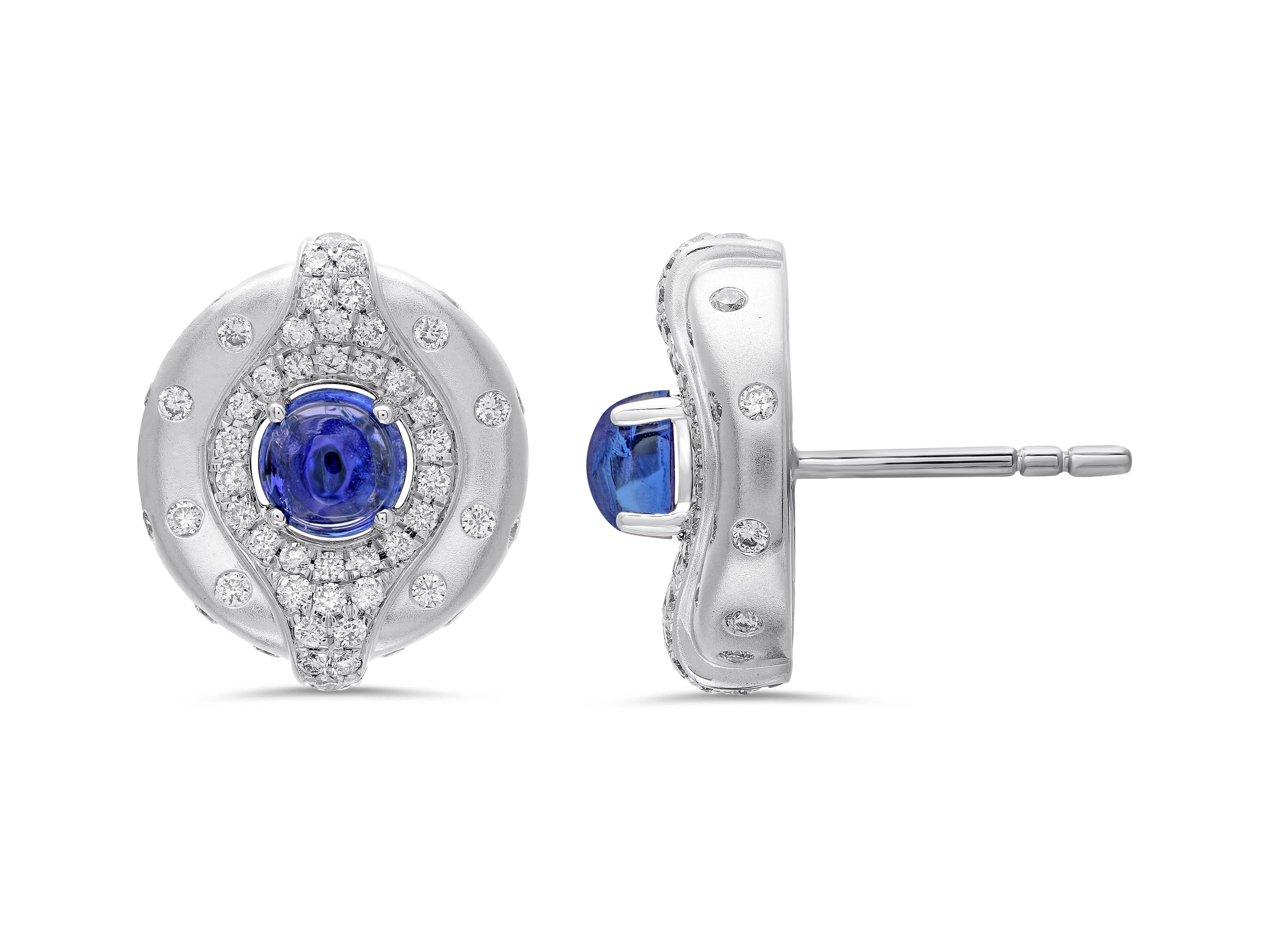 Contemporary 18 Karat White Gold Tanzanite and Diamond Stud Earrings For Sale