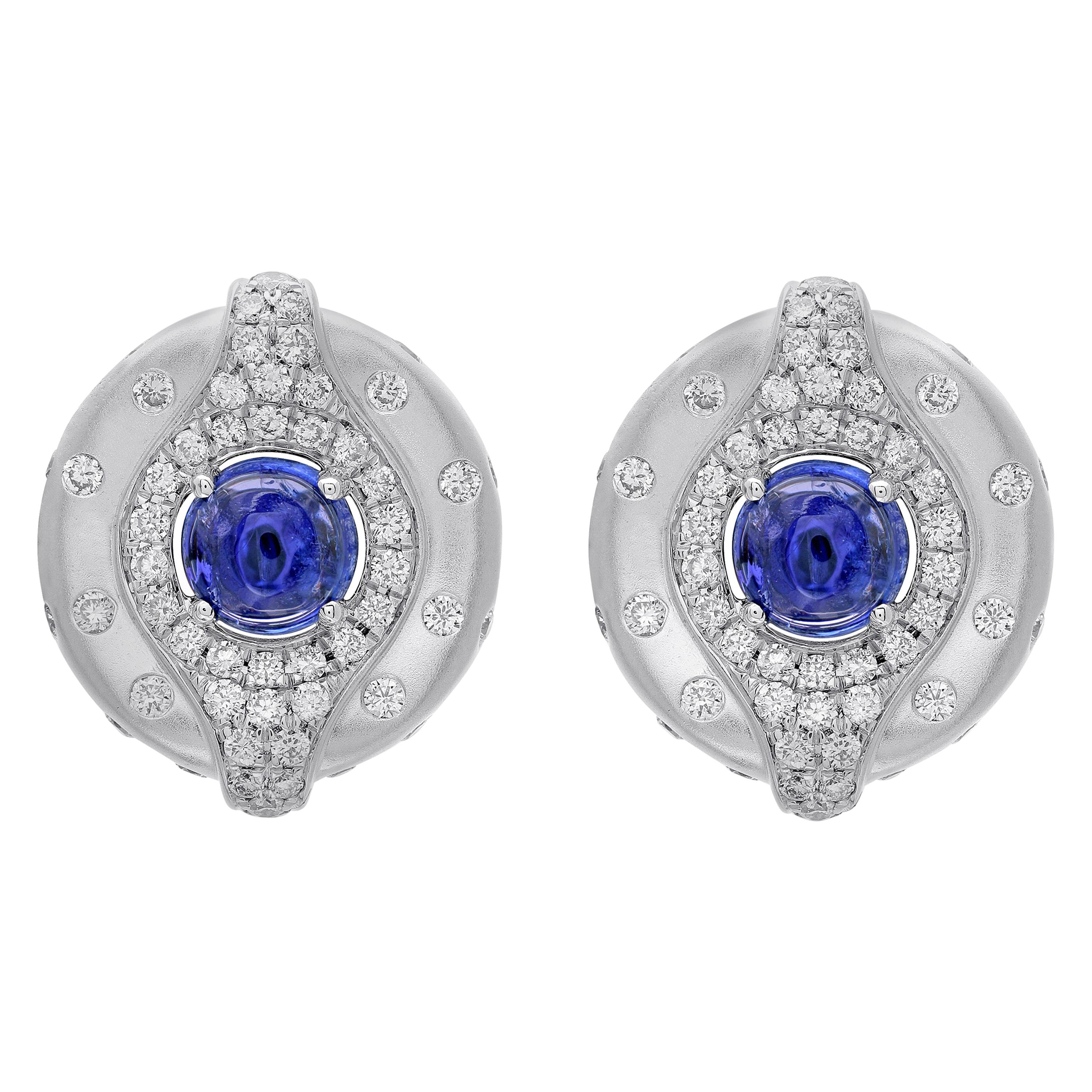 18 Karat White Gold Tanzanite and Diamond Stud Earrings For Sale