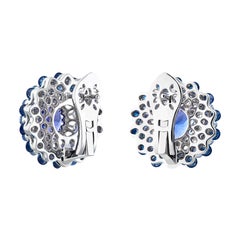 18 Karat White Gold Tanzanite Diamond Sapphire Earrings