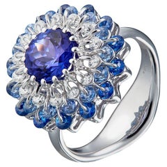 18 Karat White Gold Tanzanite Diamond Sapphire Ring