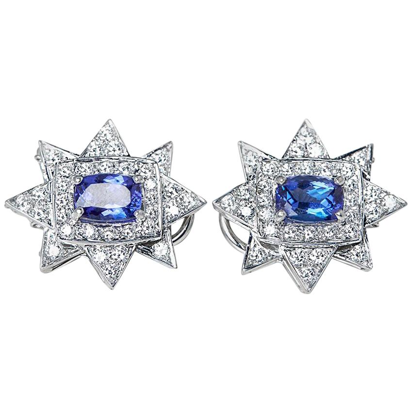 18 Karat White Gold Tanzanite Diamond Star Earrings