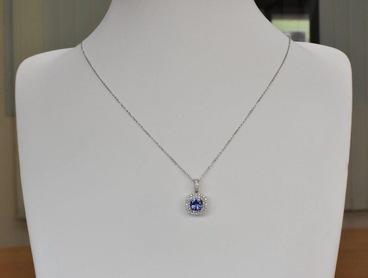 Modern 18 Karat White Gold Tanzanite Pendant With Natural Diamonds Natural AAA Quality  For Sale