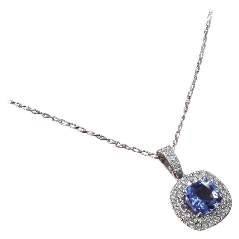 18 Karat White Gold Tanzanite Pendant With Natural Diamonds Natural AAA Quality  For Sale