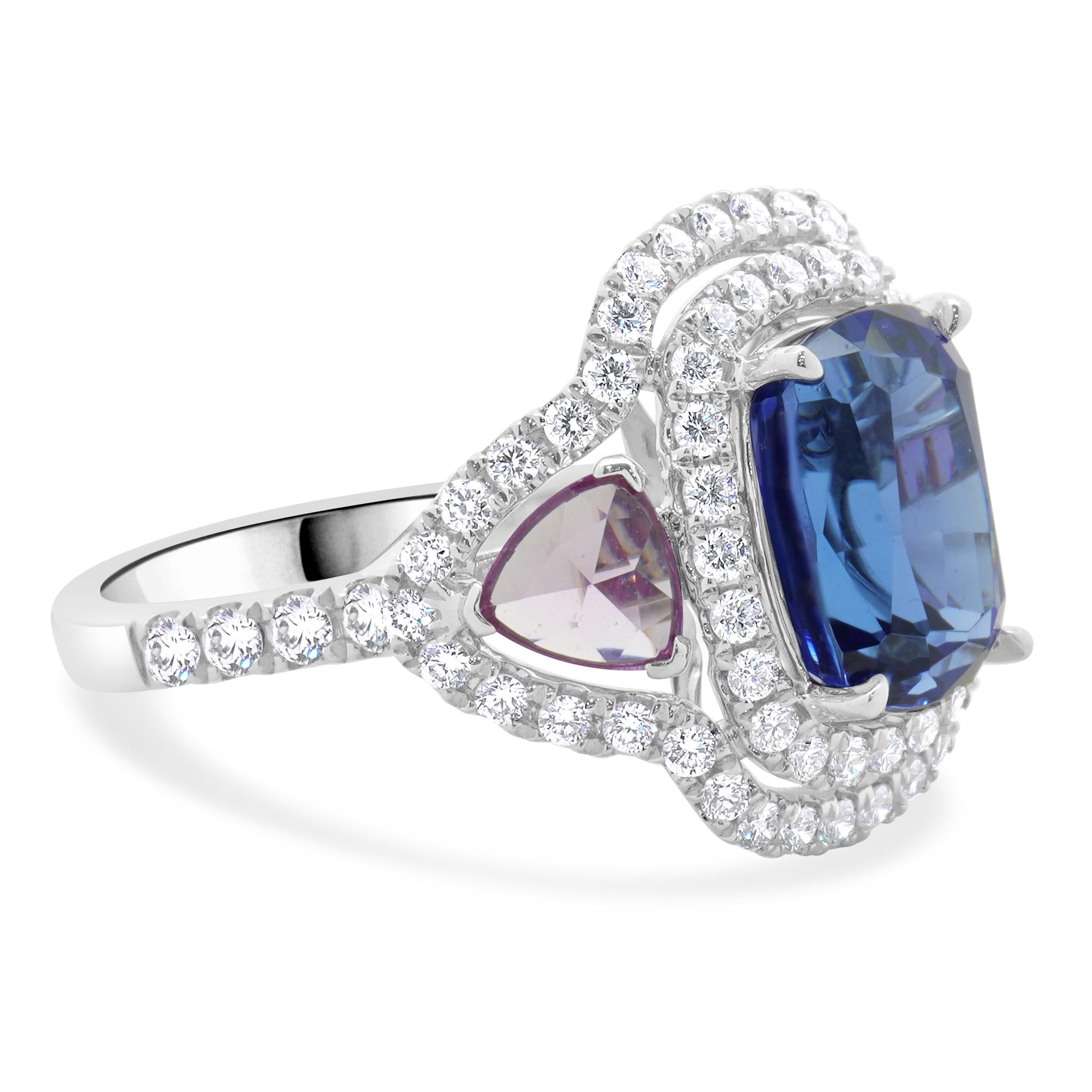 18 Karat White Gold Tanzanite, Pink Sapphire, and Diamond Ring In Excellent Condition For Sale In Scottsdale, AZ