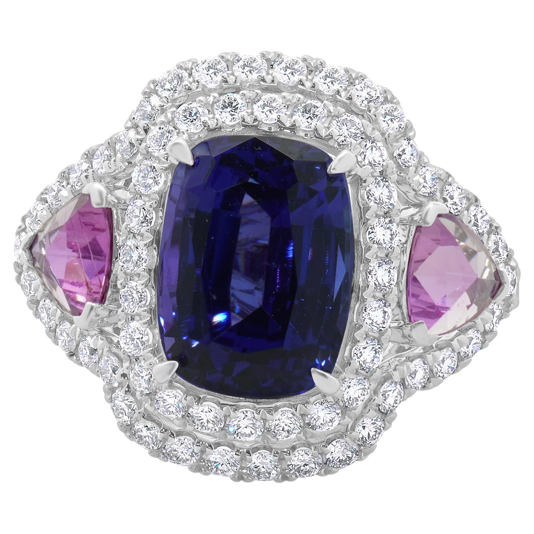 18 Karat White Gold Tanzanite, Pink Sapphire, and Diamond Ring For Sale