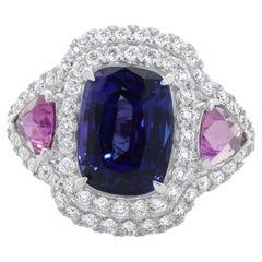 Bague en or blanc 18 carats avec tanzanite, saphir rose et diamants