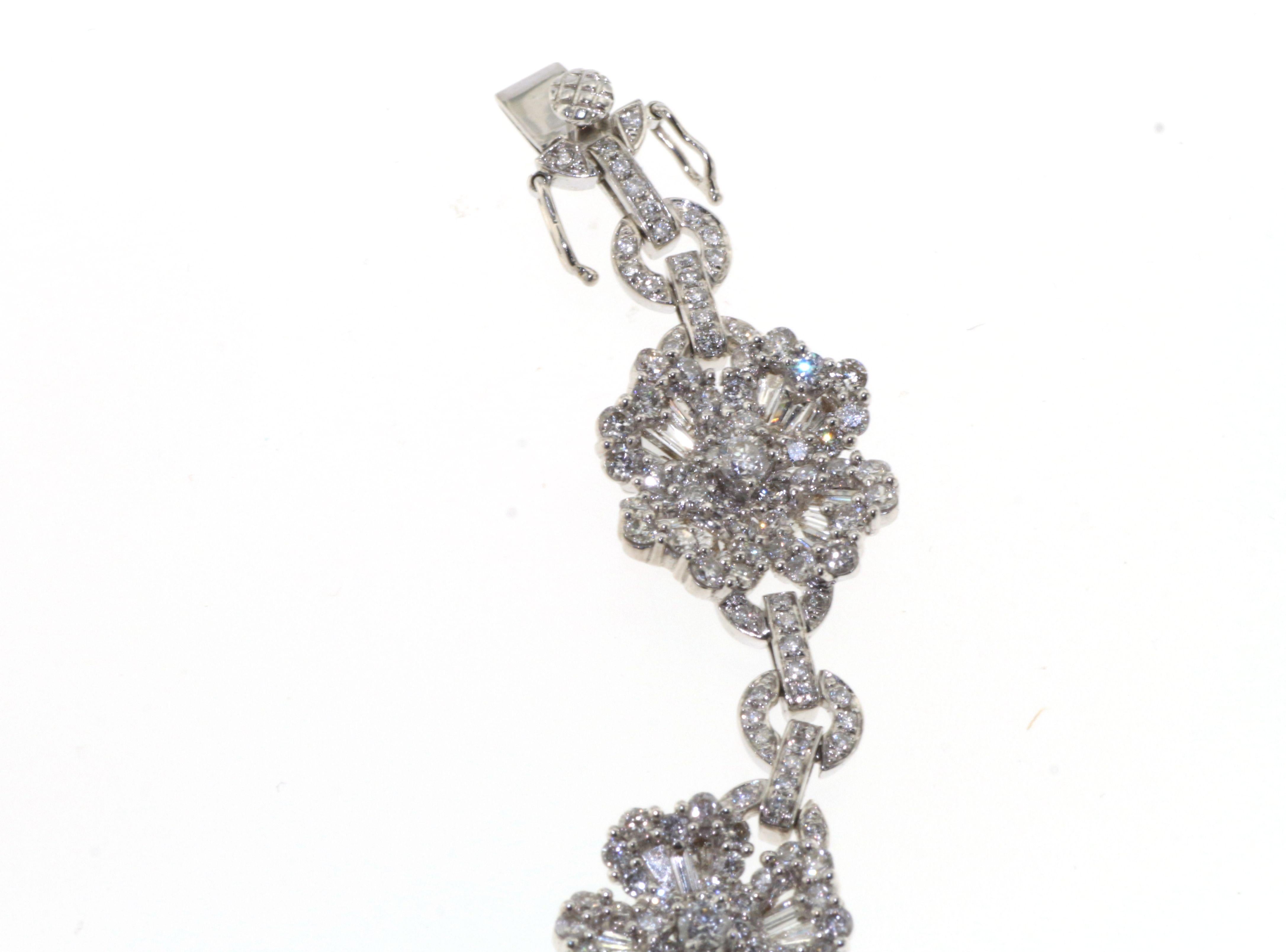 Art Deco  Taper Diamond 18 Karat White Gold flower Bracelet For Sale